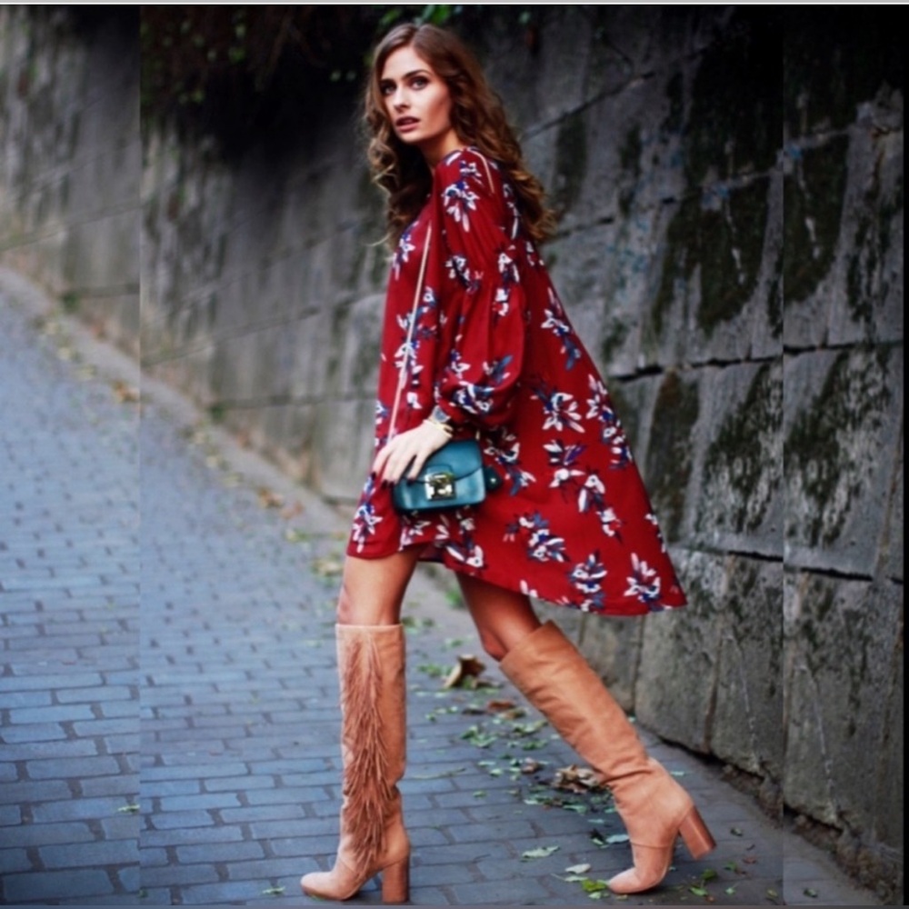 Free People - Electric Orchid Print Tree Swing Tunic Dress Boho - Size Large